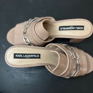 NEW Haley Patent Leather Block Heel Mules Nude Size 8